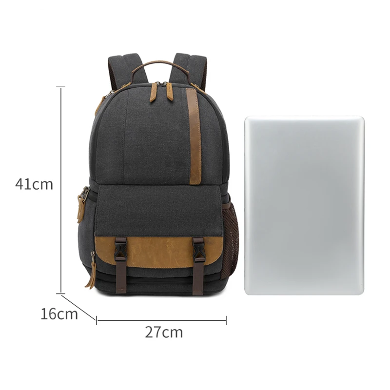 Lona e Couro Ombro Pequeno Fotografia Bolsa Mochila Câmera Profissional Multi-função Dslr Drone Laptop - Image 4