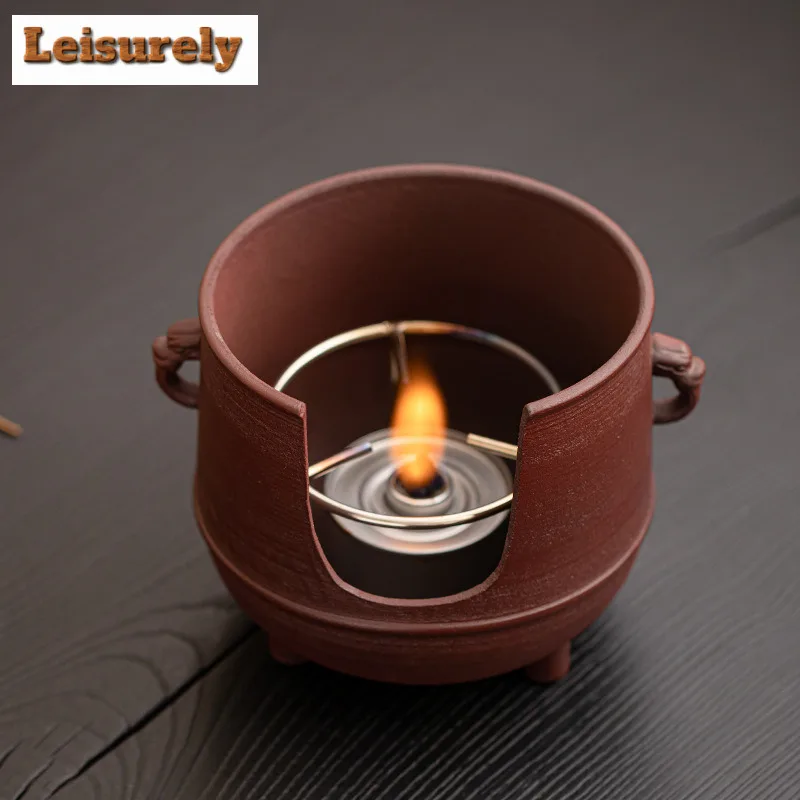 Brone Red Old Rock Mud Tea Warmer Holder Candle Heater Stove Kettle Stand Boiling Water Carbon Furnace Tea Ceremony Ornaments
