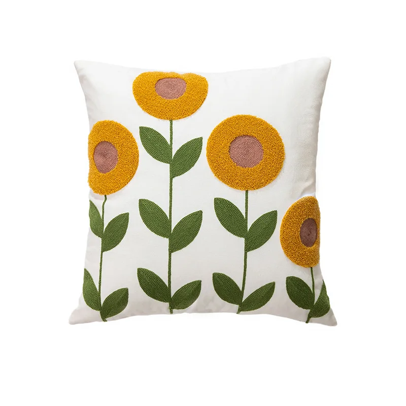 Cotton Canvas Cushion Cover, Retro Embroidered Pillowcase, Living Room Pillow Case, Sofa Chair, Home Decor