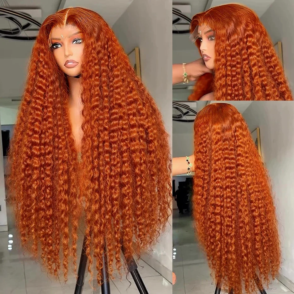 Deep Wave 40 Inch Ginger Orange Vietnamese 13x6 Lace Front Wigs Original Deep Curly Human Hair Wigs Colored Water Wave Frontal 2