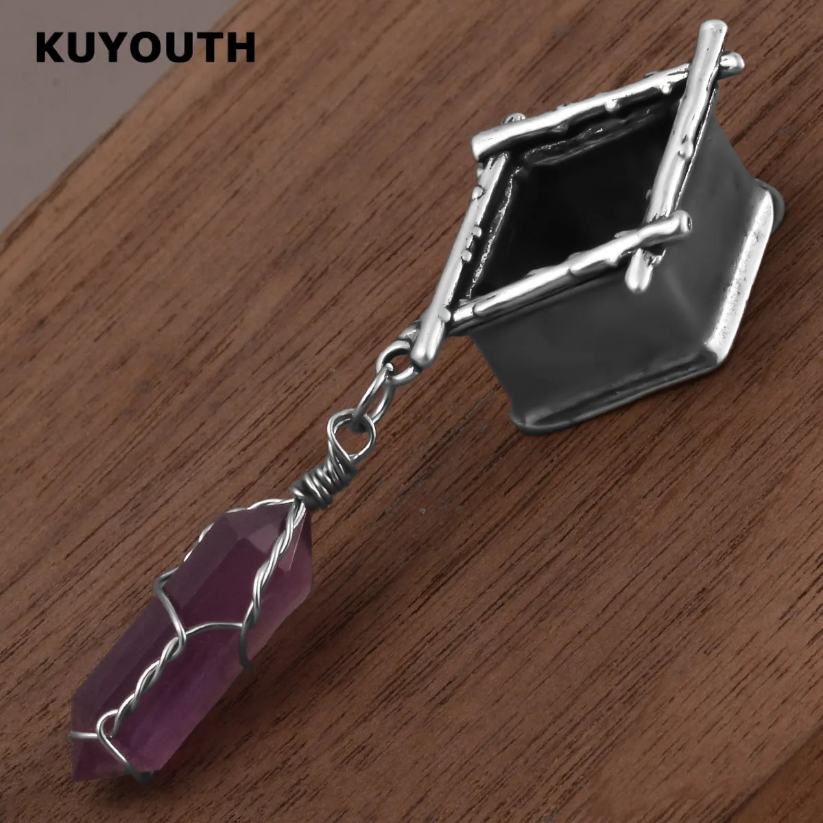 KUYOUTH 2 Stück Amethyst-Anhänger Ohr-Tunnels Rhombus-Dehner Kupfer-Expander Körperschmuck Plug-Expander – Detail 3