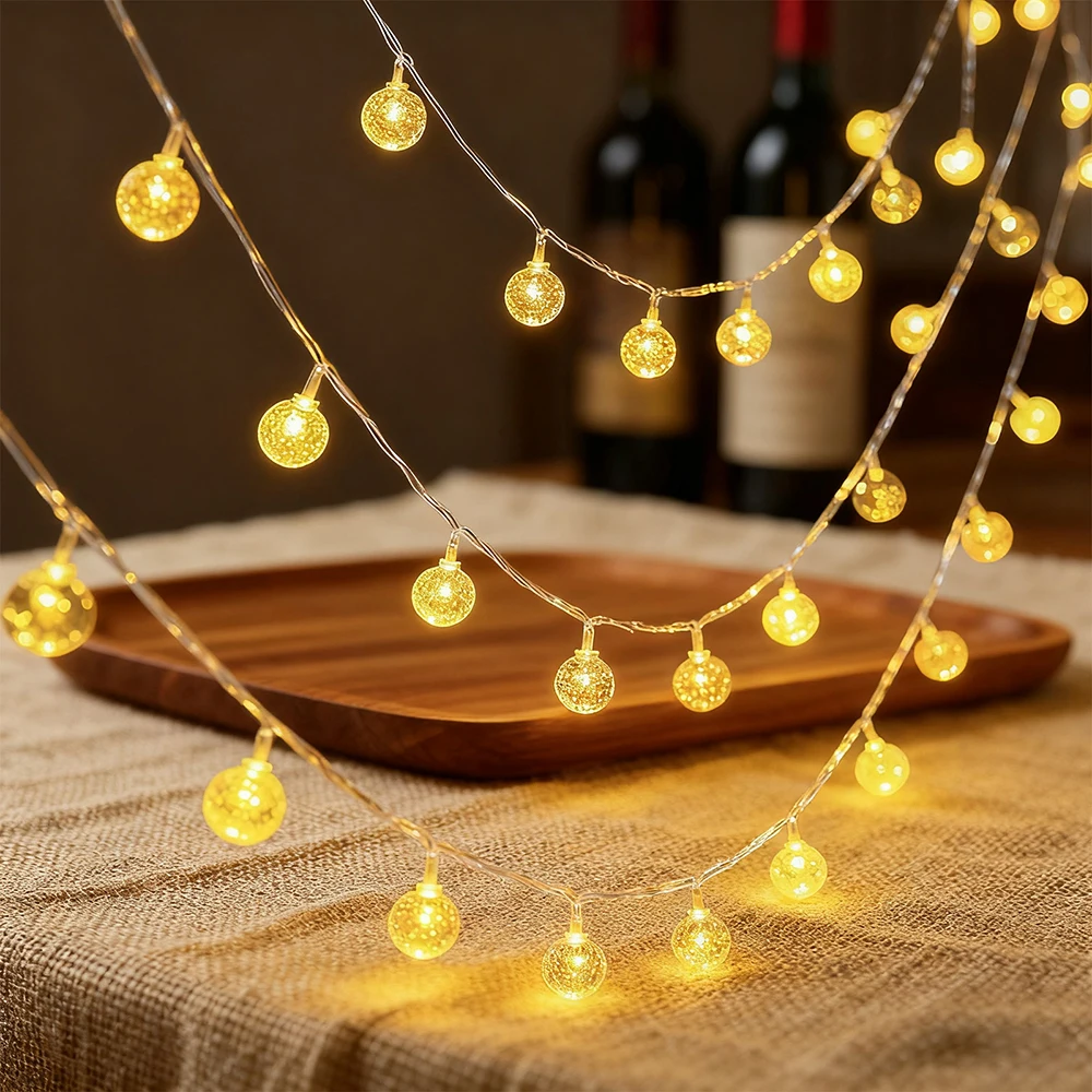 5V 1.5m 3m 6m10m Bubble Ball LED String Fairy Light USB/Battery Powered Warm White/RGB Wedding Christmas Party Home Decoration