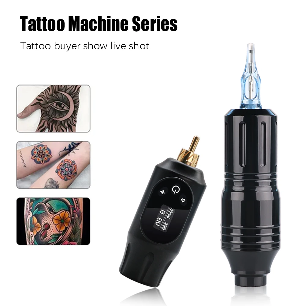 Professional Tattoo Machine Kit Portable Wireless Tattoo Power Supply with Rotary Tattoo Pen Set RCA Interface for Body Artist