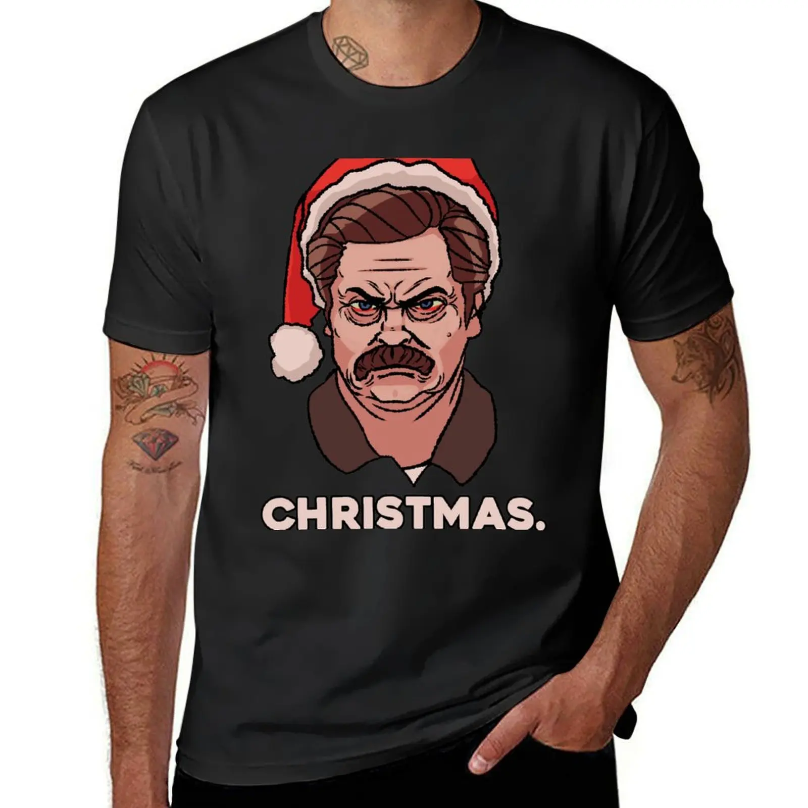 Ron Swanson Christmas T-Shirt Tees Boys Whites Vintage Mens Clothing