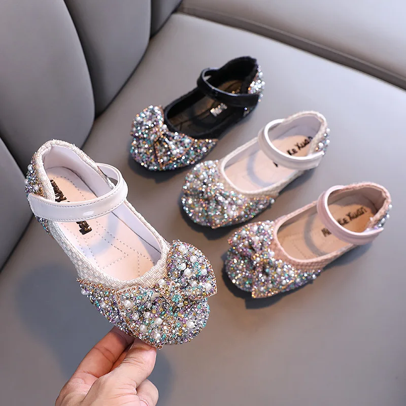 For Girls Shoes Spring Kids Fashion Sandals PU Brand Rhinestone Glitter Princess Toddler Dress Party Dance Flats Baby Shoes