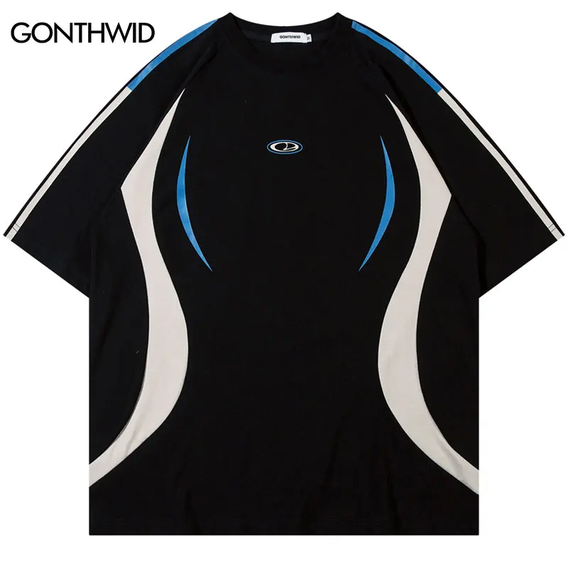 

Vintage T-Shirt Y2K Retro Patchwork Sports Oversize Tshirt Streetwear 2024 Hip Hop Loose Shirts Harajuku Short Sleeve Cotton Top