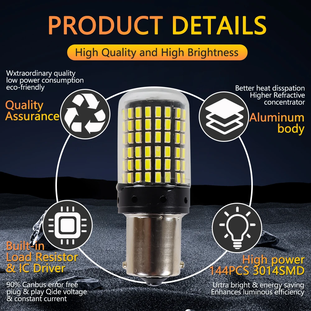 50개 1156 BA15S P21W BAU15S PY21W 7440 W21W P21/5W 1157 BAY15D 7443 3157 LED 전구 144SMD 캔버스 램프 후진 방향지시등