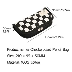 Black and White Checkerboard Canvas Pencil Case - Large Capacity Stationery Box (Black)