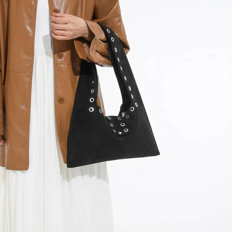 Retro Faux Suede Rivet Tote Bag Large Work Purses Slouchy Tote Handbag Locomotive for Women Travel Winter Fall