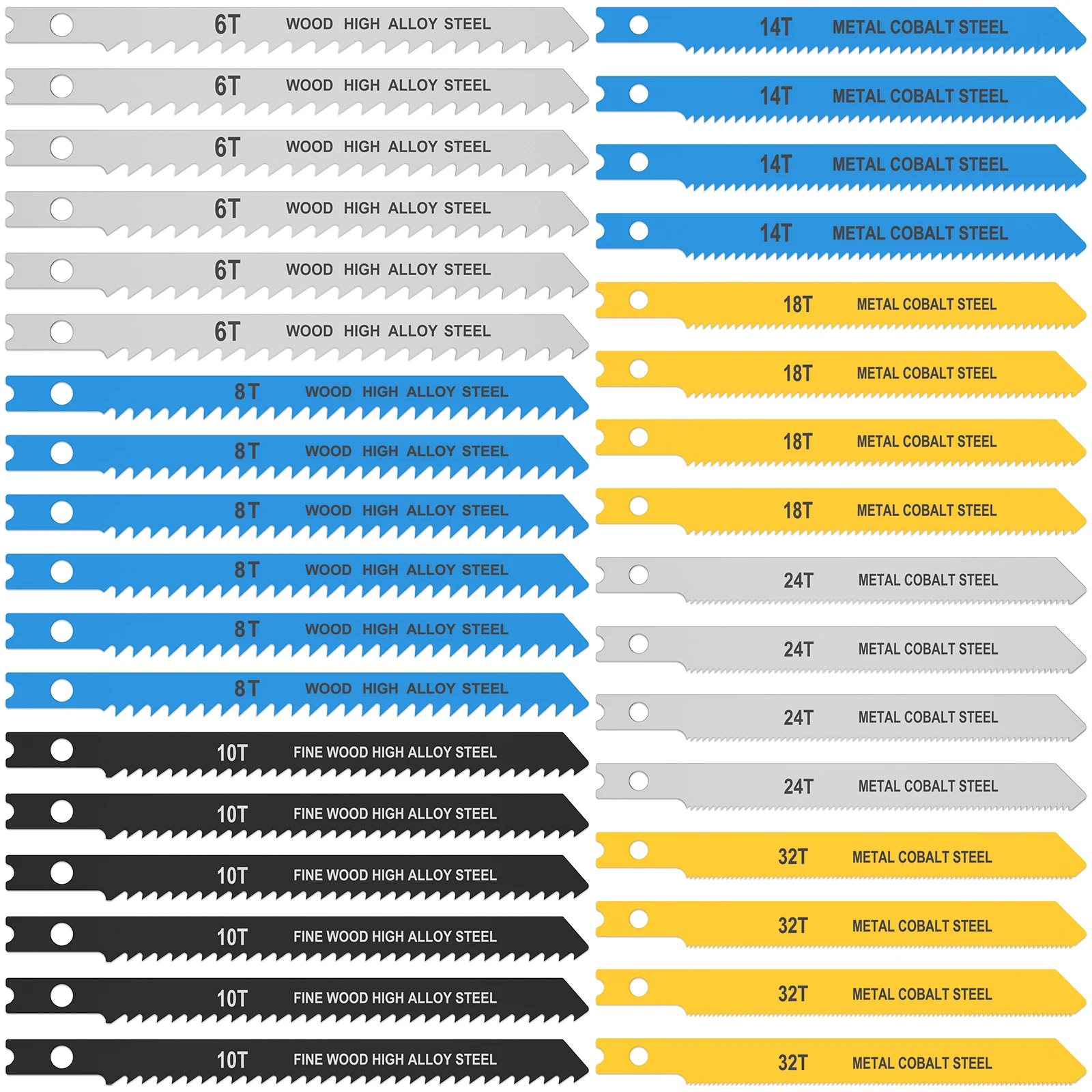

34Pcs Jig Saw Blade Set High Carbon Steel Assorted Saw Blades with U-shank Sharp Fast Cut Down Jigsaw Blade Woodworking Tool for