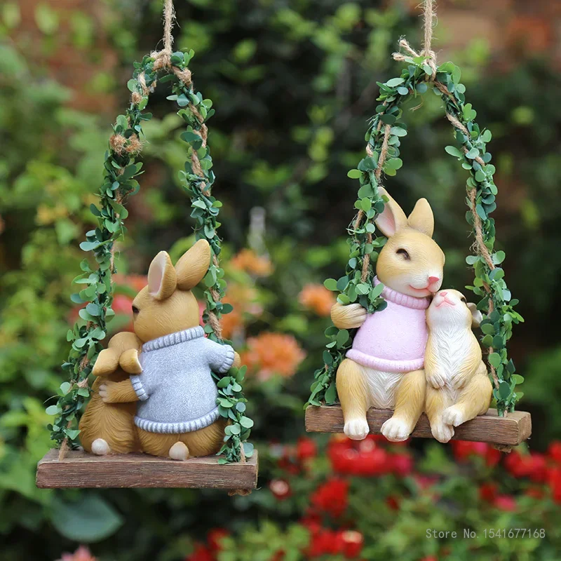 Rabbit Garden Outdoor Tree Pendant, Swing Rabbit Decoration, Cartoon Animal Crafts, Decorations for Home, 1Pc