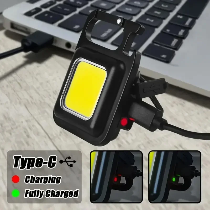 Portable Flashlight Super Bright Mini COB Keychain Charging Torch Camping Lights with Magnet 4 Lighting Modes Work Lamp