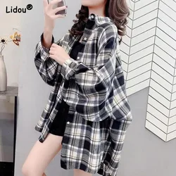 Fashion Casual Thin Spring Autumn Long Sleeve Open Stitch Blouse Turn-down Collar Button Loose Straight Shirts Women's Clothing