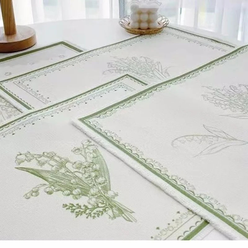 

Green Color Nordic Style Cotton Line Palcemats Waterproof Heat Resistant Rectangle Mat Tableware