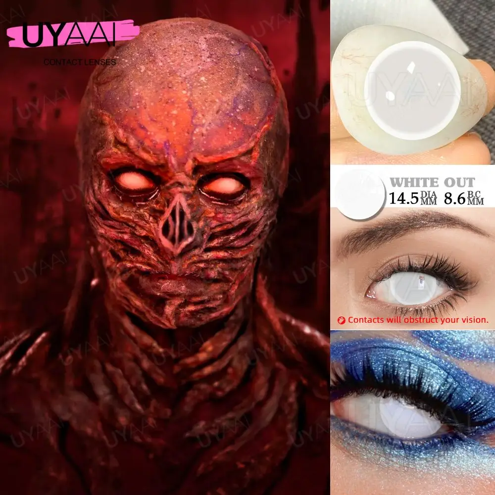 White Eyes Cosplay Lens Set for Halloween - Includes Contacts, Tweezers, and Case