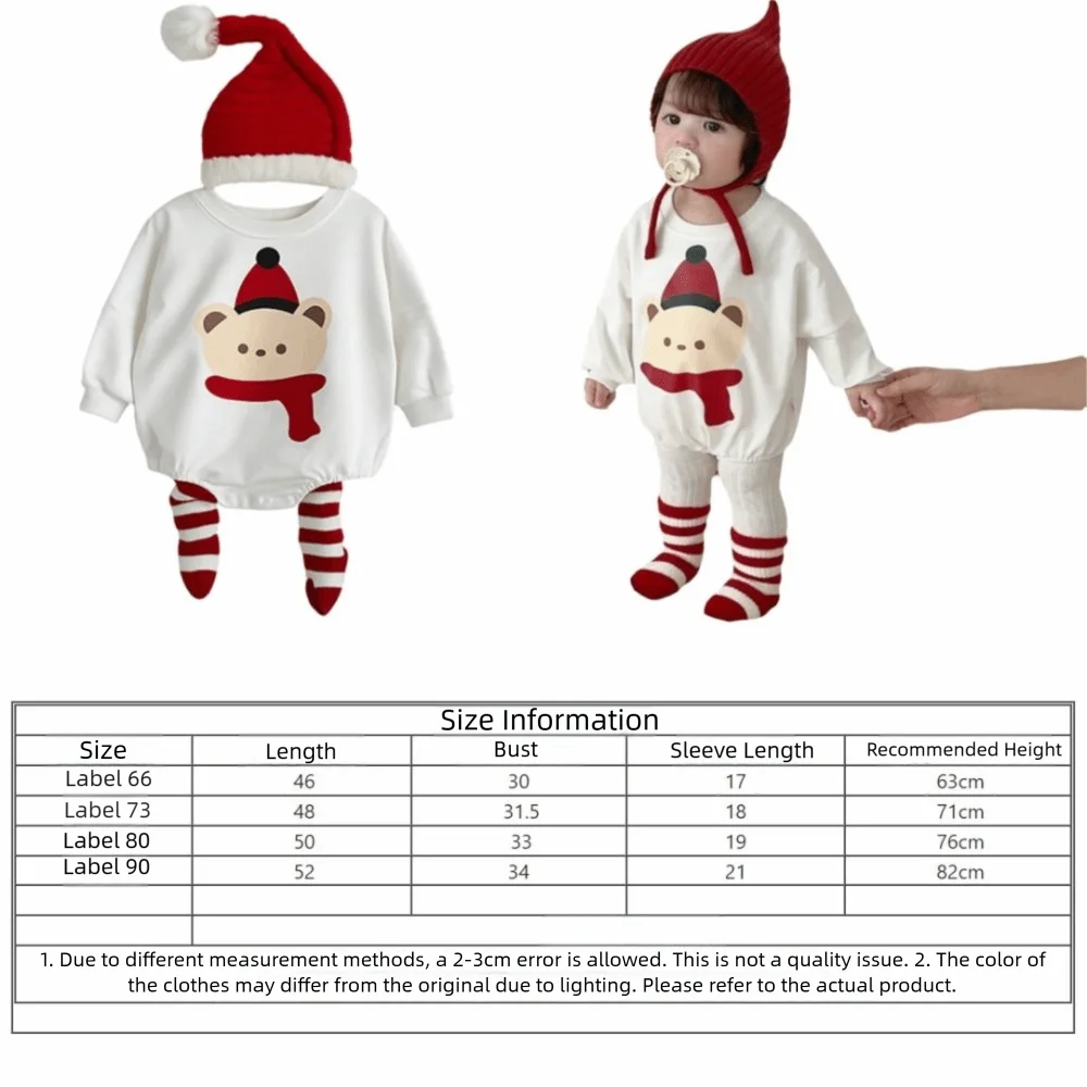 Cute Long Sleeve Rompers Set Embroidery Cartoon Christmas Costume With Hat Newborn Bodysuits Boys Girls