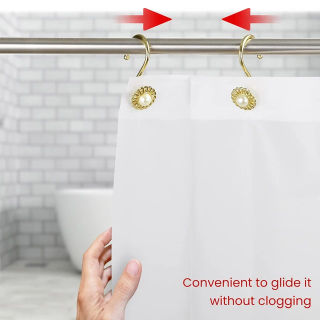 12Db Elegáns Virágzuhanyfüggönyhorgok Fehér Gyöngy Rozsdaálló Ötvözött Zuhany Horgok Gyűrűk A Fürdőszoba Zuhanyrudakhoz - Image 6