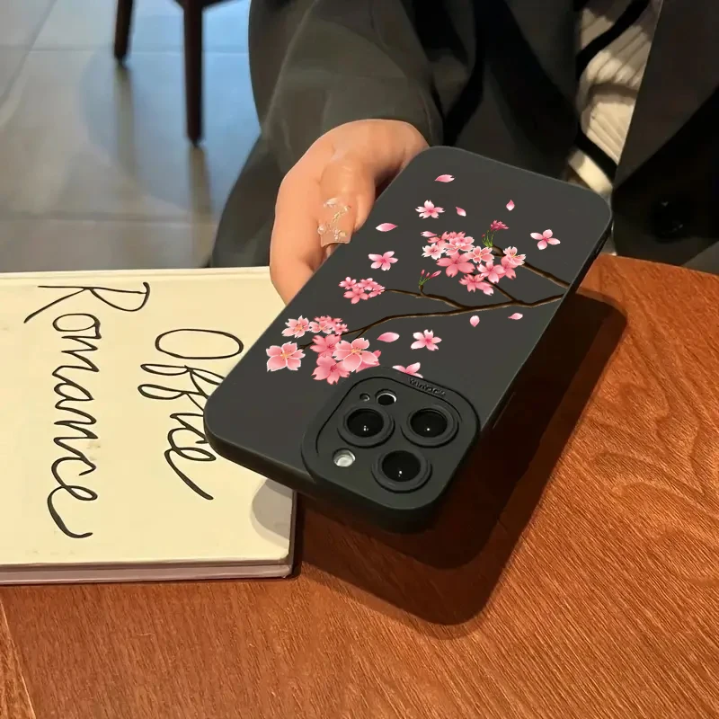 Pink Cherry Blossom Silicone Soft Phone Case