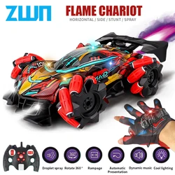 ZWN F2 RC Drift Car With Music Led Lights 2.4G Glove Gesture Radio Remote Control Spray Stunt Cars 4WD Electric Children Toys