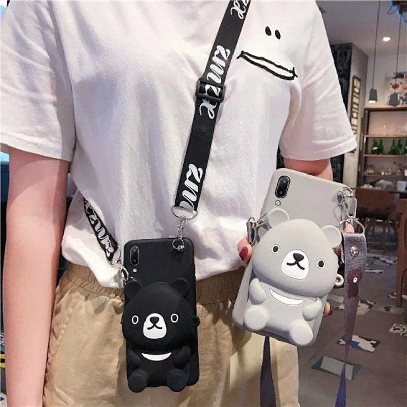 3D Cartoon Black Bear Wallet Case - Cute Animal Design Wallet and Bag Shell