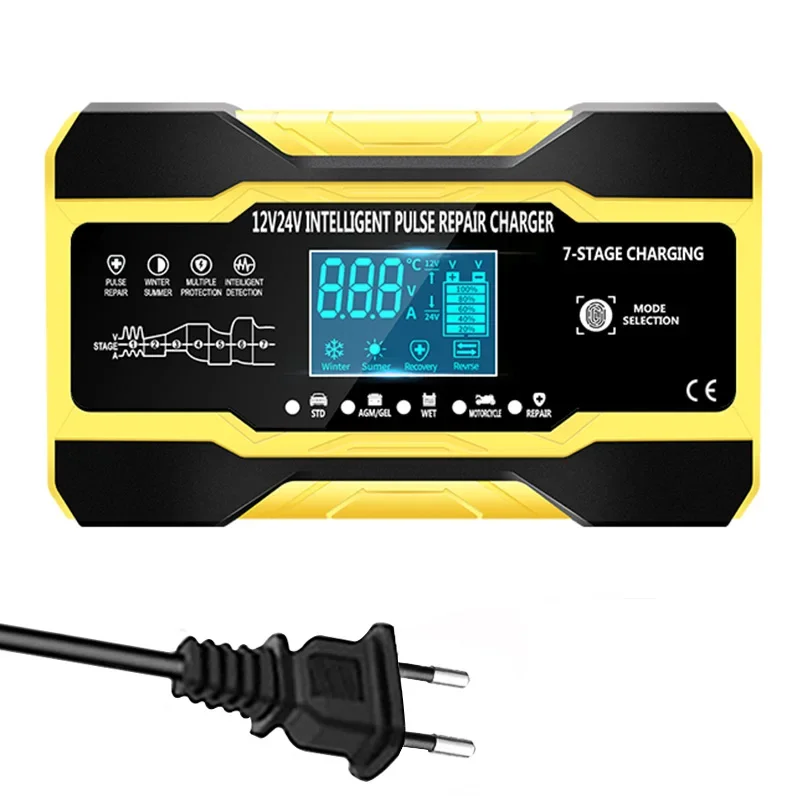 12V 10A/24V 5A Full Automatic Car Battery Charger 7-Stage Smart Fast Charging Pulse Repair For AGM GEL WET Lead Acid LCD Display car battery charger