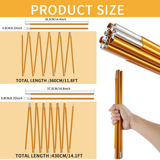1pc/2pc Aluminum Alloy Tent Pole 4.3M/3.6M Camping Support Poles Replacement Accessories for Hiking Awning Shelter Frames Rods 5