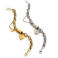DZ Gold Color Thick Chain Stainless Steel Bracelets for Women Fashion Design Heart Love Pendant Wrist Jewelry - Image 6