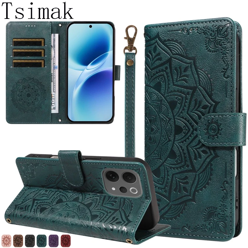 Elegant Leather Flip Wallet Phone Case with Floral Design