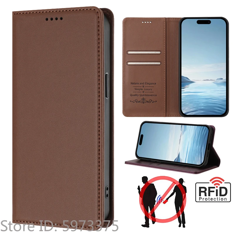 Premium Clamshell Leather Phone Case with Anti-theft Magnetic Flip Cover & Wallet Feature