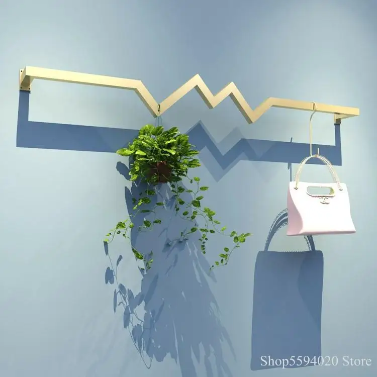 Modern Simple Ladder Shelf Golden Iron Clothing Store Hanging Wall Hanging Clothes Rack Hanger Rack Clothing Furniture Garment