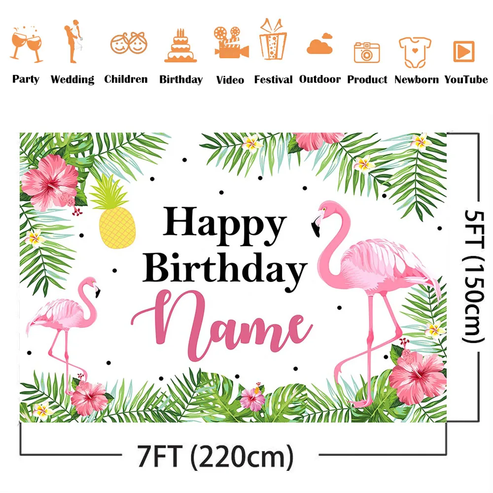Flamingo Customize Birthday Backdrop Newborn Girls Forest Green Leaves Background for Photo Studio Pineapple Photocall Back Drop photo backdrop