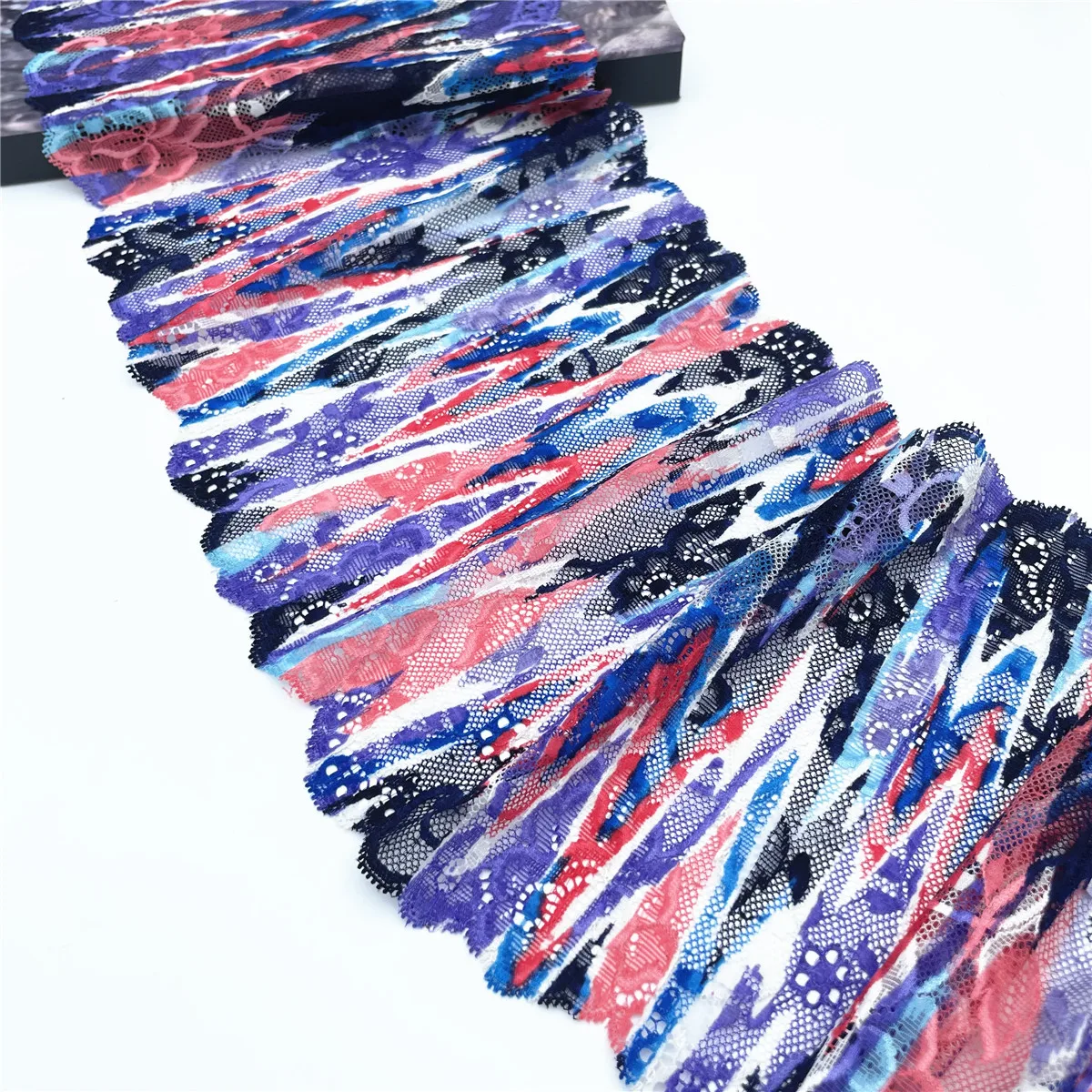 3y/lot Width 7 5/8 inch(19.50cm) Mixed Blue Feather Stretch Lace Trim 2