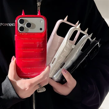 Ins 3D Devil's Horns Glossy Case For iPhone 17 16 15 14 Pro Max Luxury Cape Horn Shockproof Protection Cover Girls Gift Shell 1