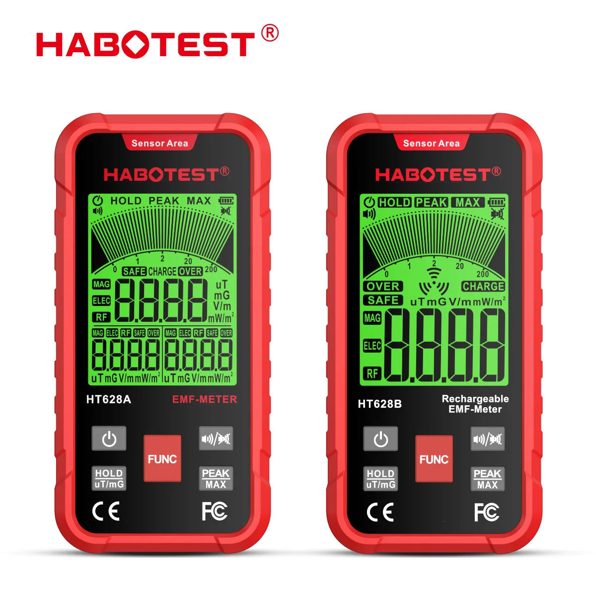 HABOTEST HT628 Portable Health and Safety Field Detector EMF Meter Electromagnetic Radiation Tester Electric Field Magnetic RF