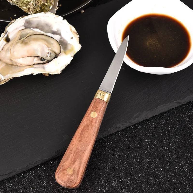 Wooden Handle Oyster Knife 420 Stainless Steel Oyster Knife Scallop Shell Opening Tools Rosewood & Brass Nail Handle