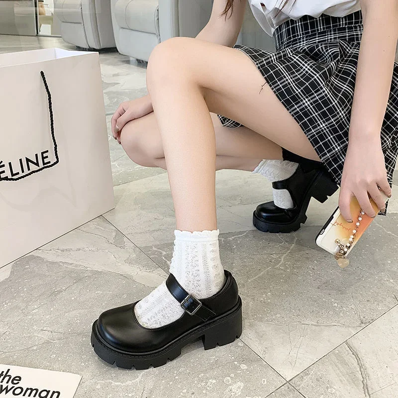 2023 New Japanese Versatile Women's Thick Sole JK Uniform Shoes lolita platform small leather shoes Versatile thick heel retro