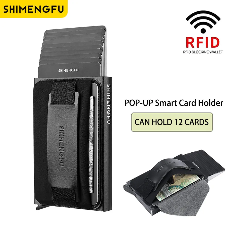 RFID Blocking Pop-up Card Holder Leather+Metal Bank Card Wallet Men's ID Cover Credit Minimalist Holder Bag For Women