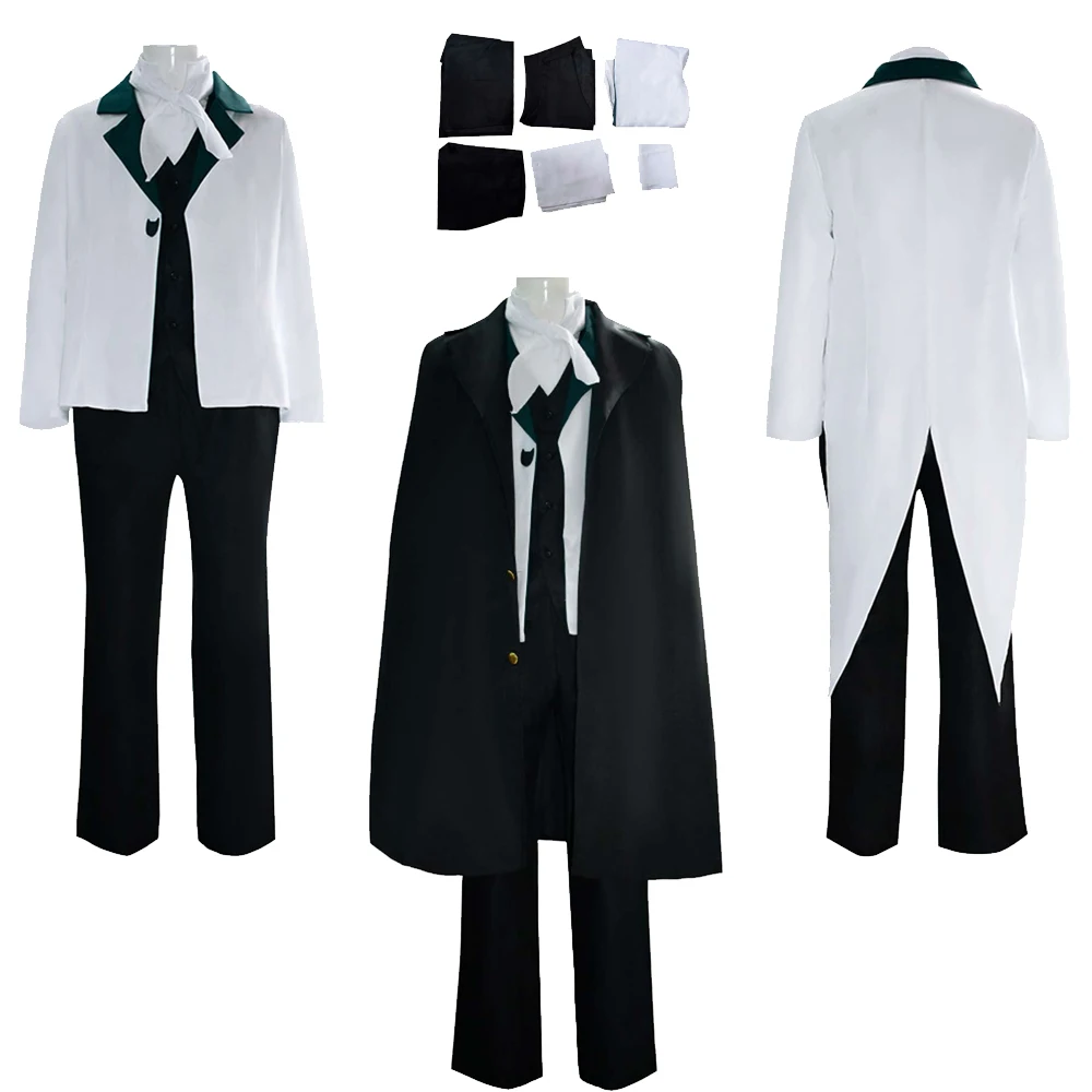 

Edgar Allan Poe Cosplay Costume Anime Bungo Stray Dogs Men Shirt Vest Coat Pants Cloak Outfits Halloween Carnival Party Suit