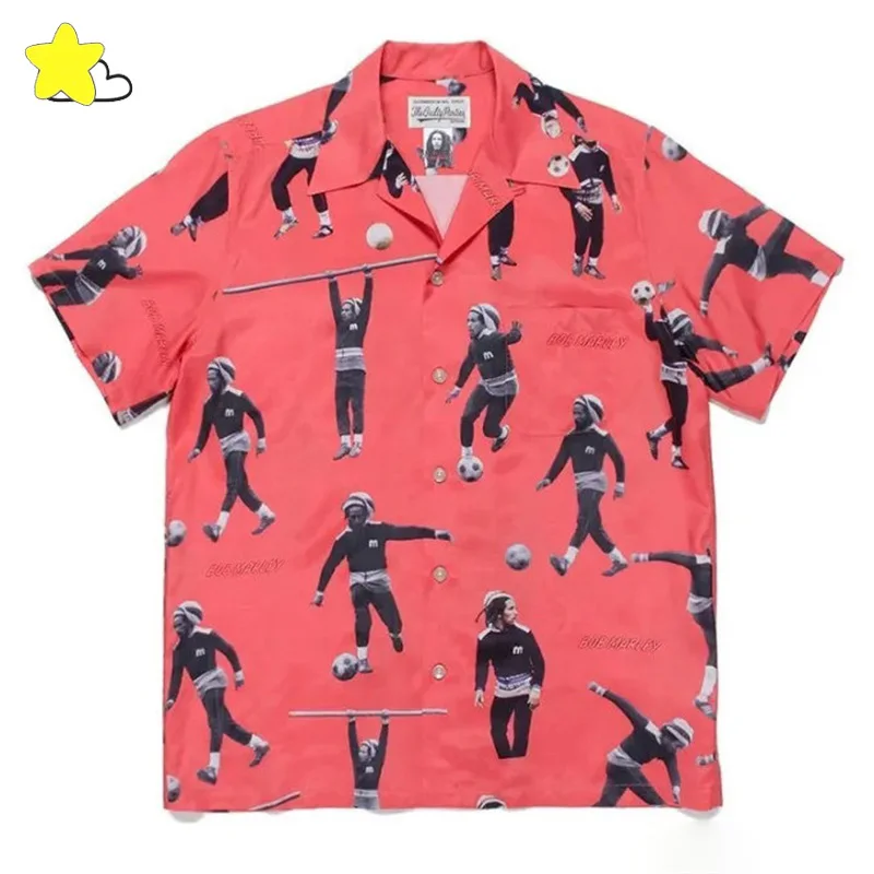 

2024SS Hawaii Beach Style Wacko Maria Shirt Men Women 1:1 Loose High Quality Top Character Full Printing Shirts Red Blue Green