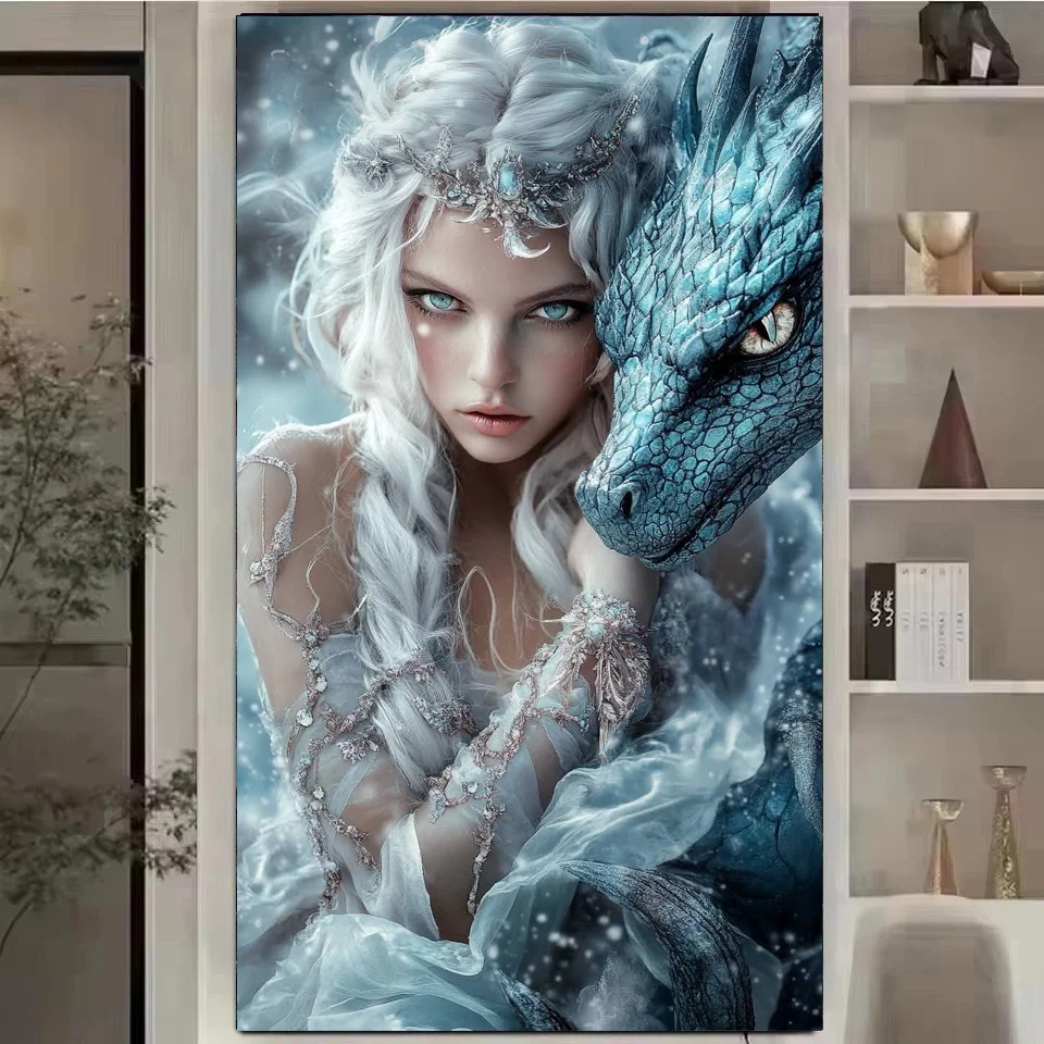 Tableau Dragon & Reine des Glaces - Art Fantaisie Magique