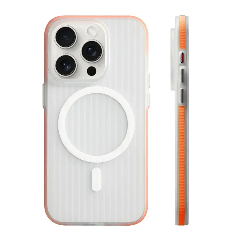 Geometric 3D Stripes MagSafe Wireless Charging Phone Case with Anti-Fall Bumper and Frosted Finish