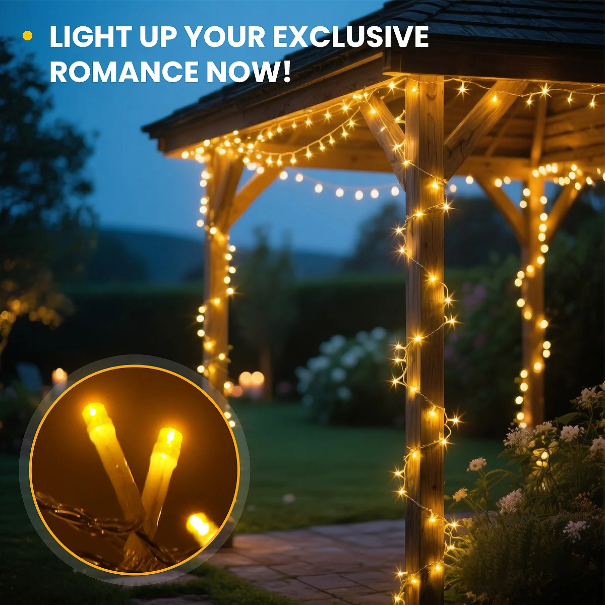 Lichterkette für den Innen- und Außenbereich mit Fernbedienung – dimmbare warmweiße Lichterkette, 8 Beleuchtungsmodi, P – Detail 9