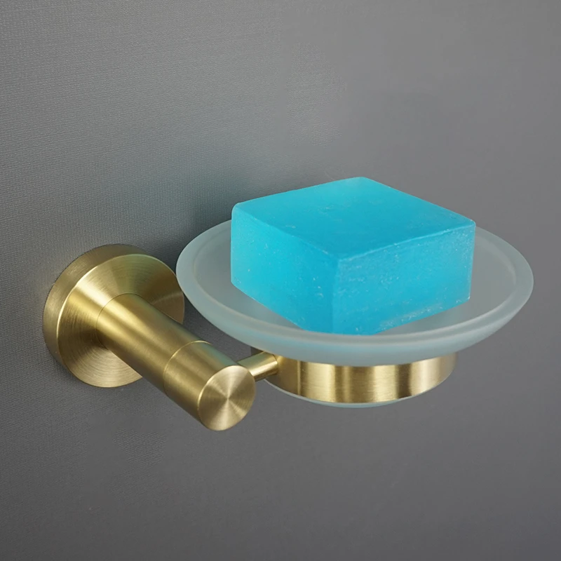 Double Toothbrush Holder Brushed Gold Cup Tumbler Holder Rack Wall Mount Glass Soap Dish Foam Dispanser Bathroom Accessories