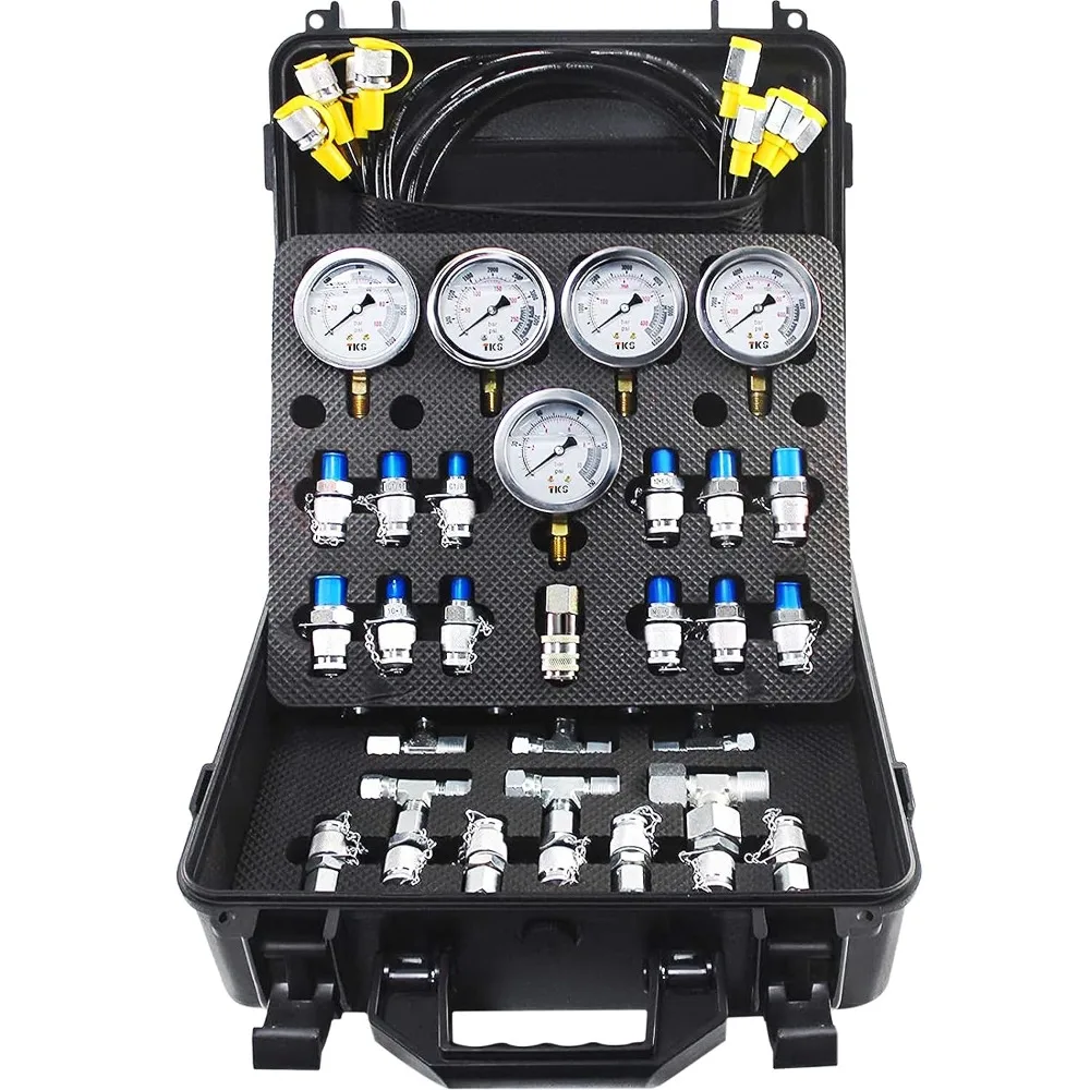 VEVOR Hydraulic Pressure Test Kit, 10/100/250/400/600bar, 5 Gauges 13 Test Couplings 14 Tee Connectors 5 Test Hoses digital hydraulic pressure gauges set hydraulic pressure test kit excavator pressure gauge for construction works