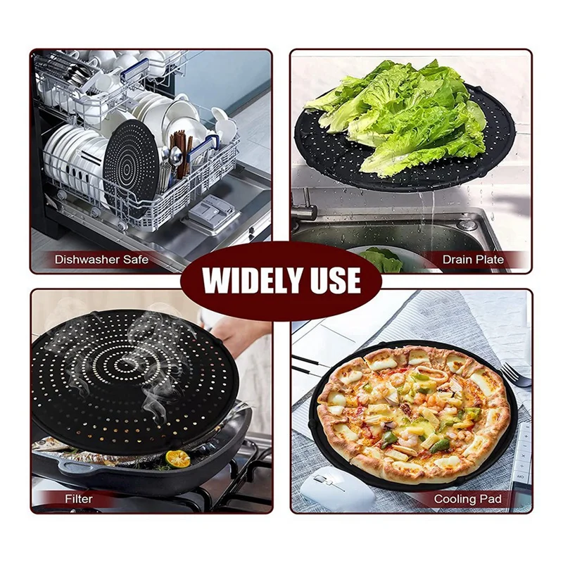 HOT-Silicone Splatter Screen-Multi Use Oil And Grease Shield Guard And Strainer With Handle For Easy Storage