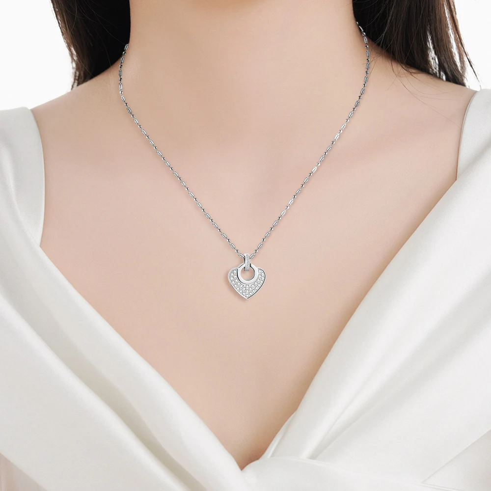 Herz-Anhänger aus Titanstahl in chirurgischer Qualität für Damen, Diamant-Vulkanstein-Halskette – modischer Schmuck für Schlaf und Gleichgewicht – Detail 11