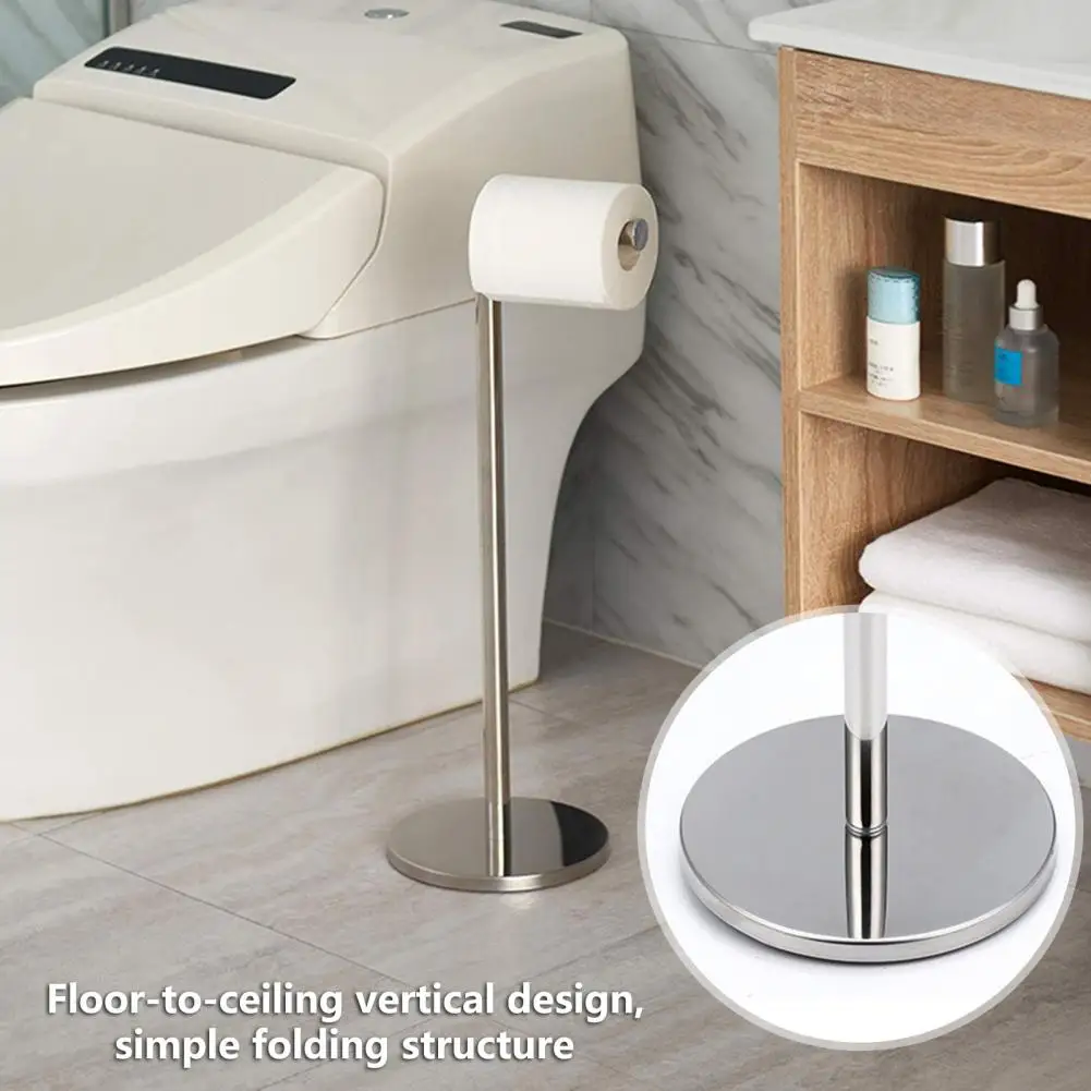 Toilet Paper Holder Stand Free Standing Stainless Steel Roll Paper Storage Rack Bathroom Floor Tissue Rolls Dispenser Holder