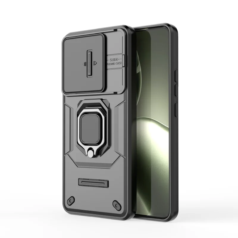 360° Rotating Metal Car Bracket Ring Phone Case with Push-Pull Lens Protection