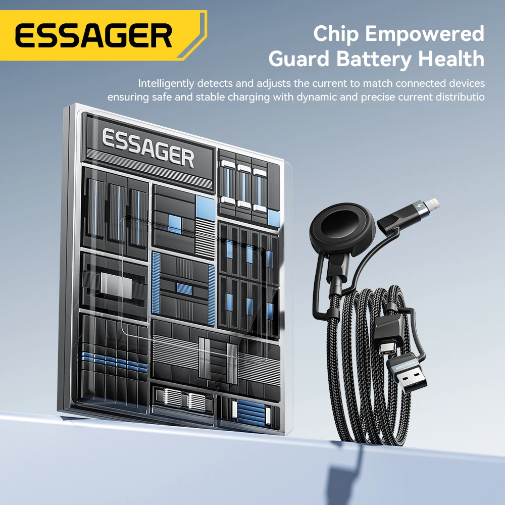 Essager 5-in-1 USB-A/Type-C to Type-C/Lighting/Watch PD 65W Fast Charging For iPhone16 15 14 Xiaomi MacBook iPad Tablet Laptop﻿