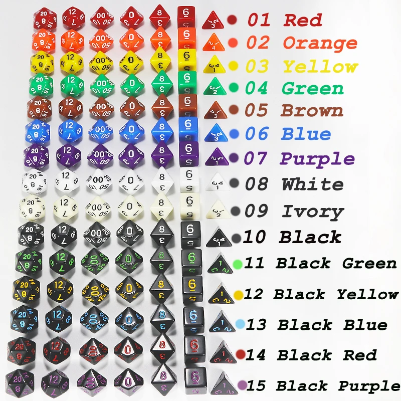 Top Quality 7Pcs/Set Acrylic Polyhedral TRPG Games For DND Opaque D4-D20 Multi Sides Dice for Game Gaming